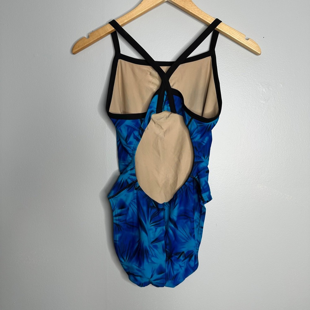 Unbranded One Piece Swimsuit Girls Size 10 Blue Abstract Athletic Good Condition - Picture 2 of 5